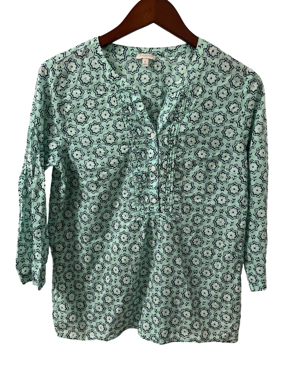 Talbots Women’s Medium Mint Green Geometric Print Blouse